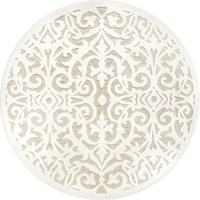 My Texas House Lady Bird 6'5" Round Driftwood Damask Outdoor Rug | Walmart (US)