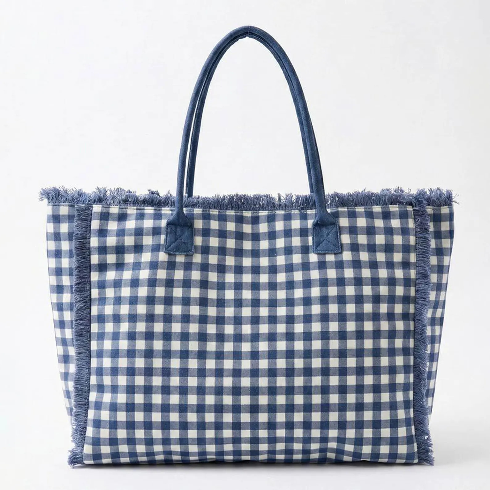 Gingham Terry Cloth Tote, Check Frayed Shoulder Bag, Beach Tote for Casual & Everyday Style | Etsy (Global)