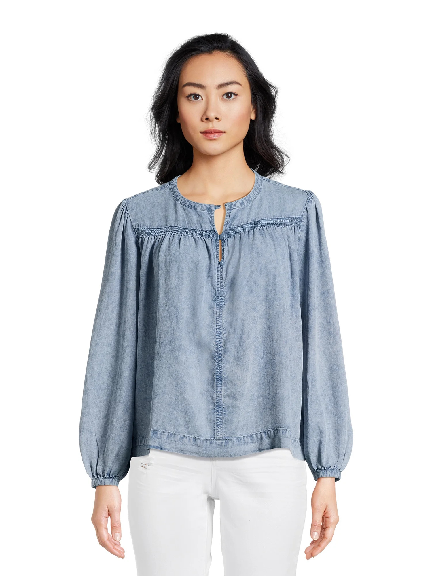 Time and Tru Women’s Smocked Top with Long Sleeves, Sizes XS-XXXL - Walmart.com | Walmart (US)