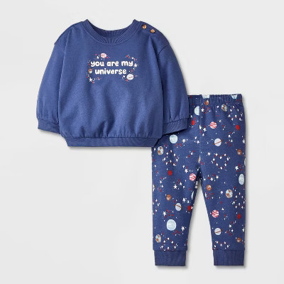 Baby Girls' Universe Fleece Set - Cat & Jack™ Blue 18M | Target
