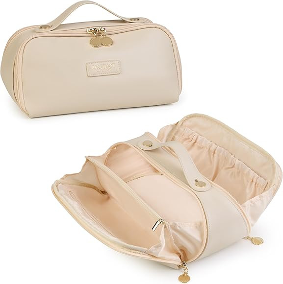 Travel Makeup Bag and Cosmetic Organizer for Women, with Multiple Pockets, Wide Open Design, Larg... | Amazon (US)