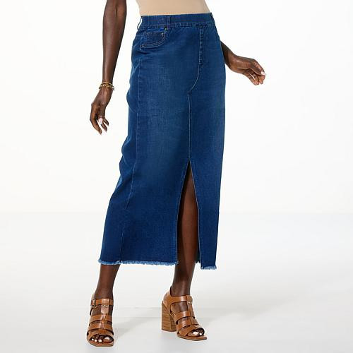 Colleen Lopez Denim Maxi Skirt with Front Slit - Blue - Size Small | HSN