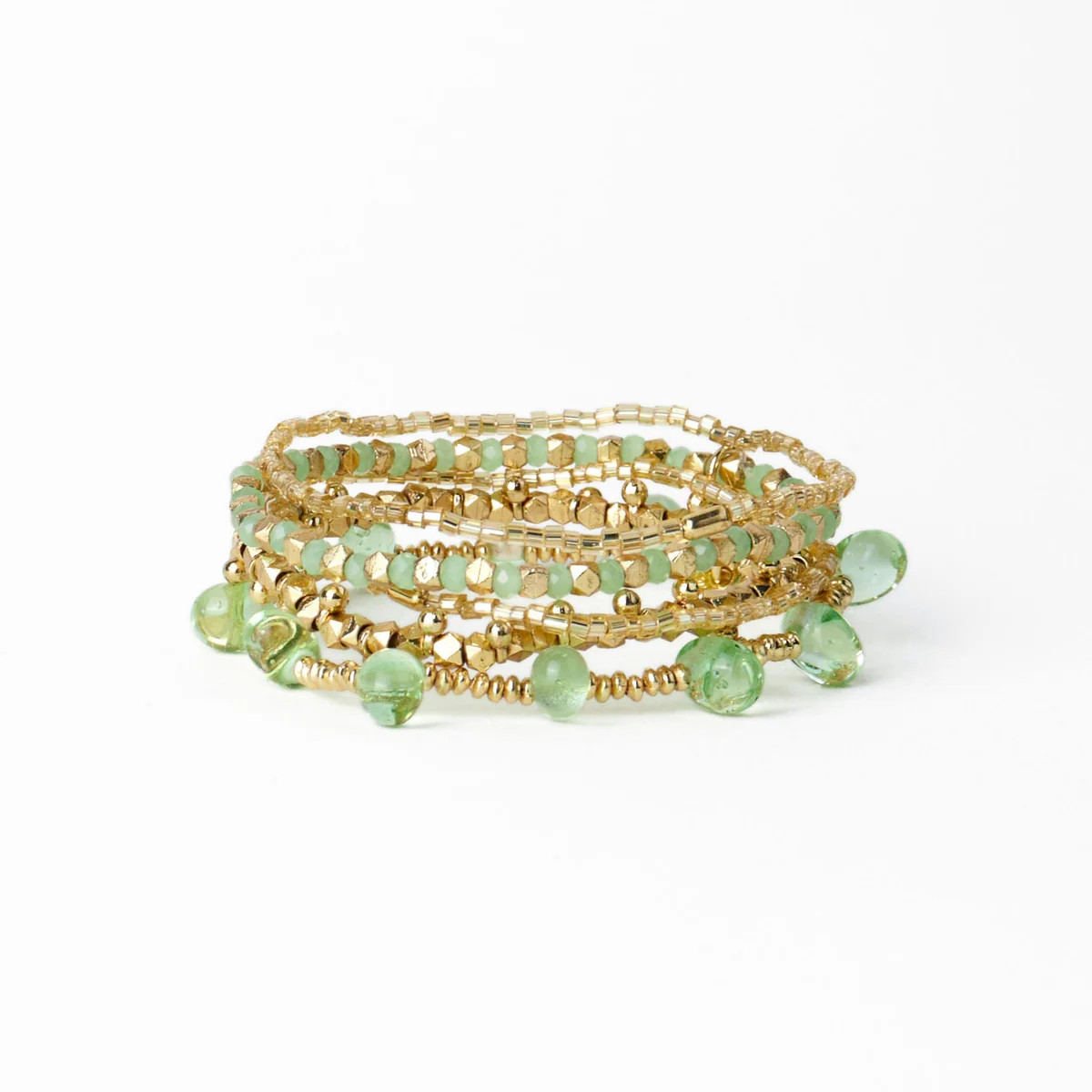 Ella Bracelet Stack of 5 Mint + Gold | INK+ALLOY