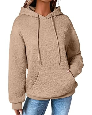 EVALESS Womens Hoodies Casual Long Sleeve Drawstring Jacquard Sweatshirt Pullover Tops Loose Outf... | Amazon (US)