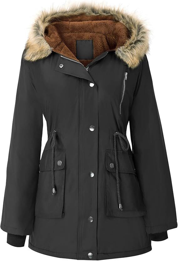 GRACE KARIN Womens Hooded Fleece Line Coats Parkas Faux Fur Jackets with Pockets | Amazon (US)