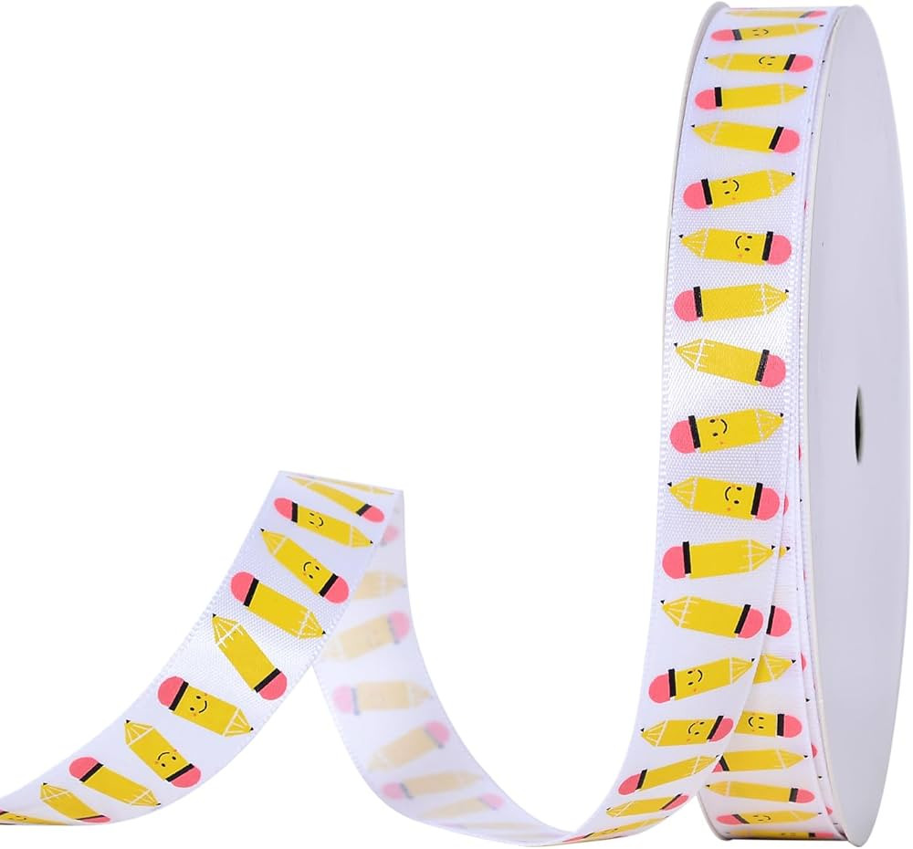 YAMA Back to School Ribbon for Crafts 5/8 Inch, Teacher Ribbon School Theme Pencil Apple ABC Ribb... | Amazon (US)