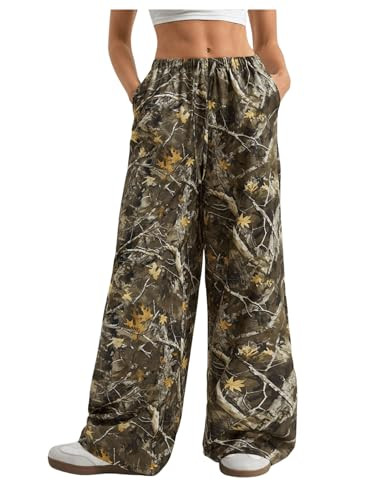 GORGLITTER Women's Camo Wide Leg Sweatpants Y2k High Waisted Drawstring Baggy Pants with Pockets Army Green Tall-S | Amazon (US)