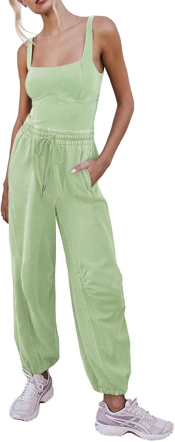 Outfeel Women's Sleeveless Summer Jumpsuit Square Neck Drawstring Waist Long Romper Jumpers 2026 ... | Amazon (US)