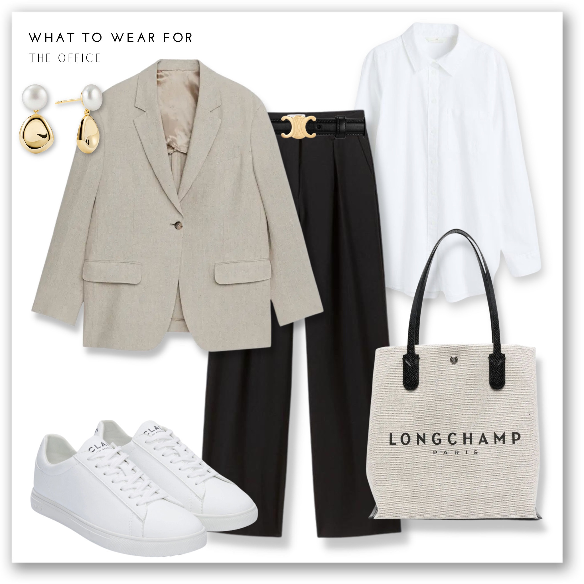 Office workwear inspo 🫶

Beige blazer, black trousers, longchamp tote bag, white trainers, linen shirt, spring 

#LTKSeasonal #LTKworkwear #LTKstyletip