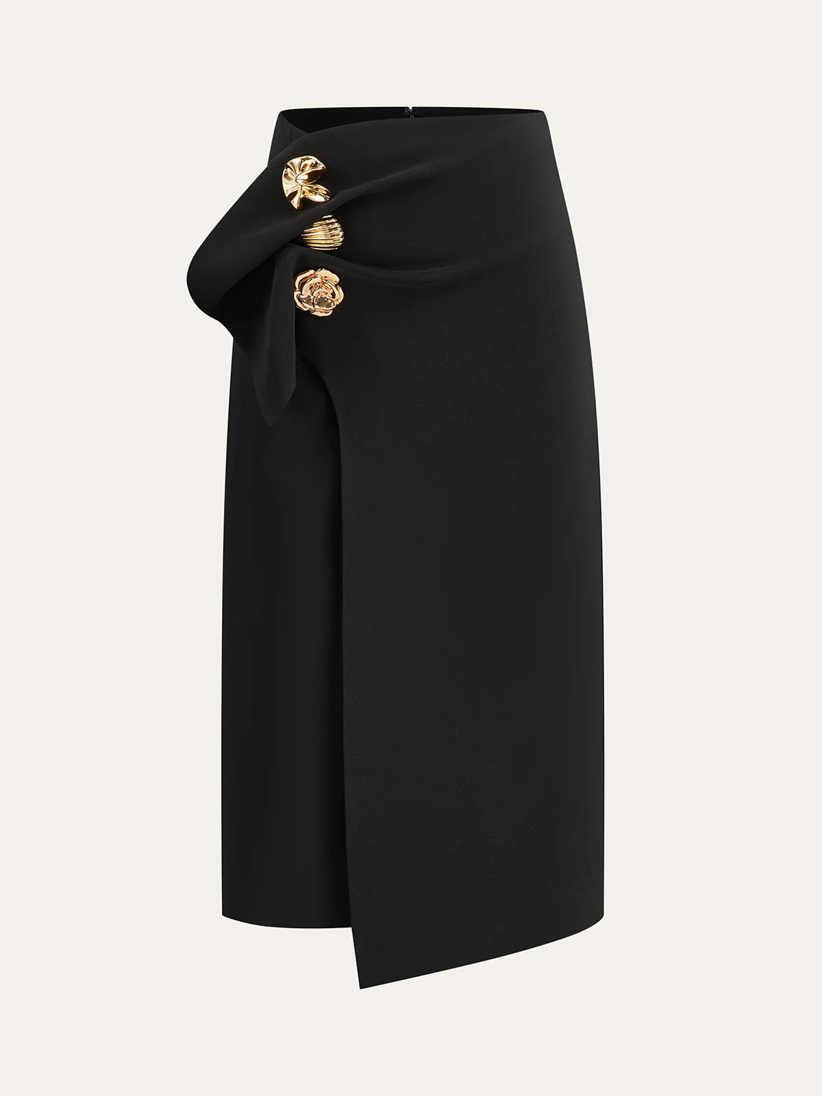 Metal Detail Asymmetric Midi Skirt | Commense