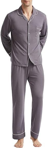 BAMBOO COOL Men's Pajama Set Lightweight Long Sleeve Button Down Soft Bamboo Sleepwear for Men | Amazon (US)