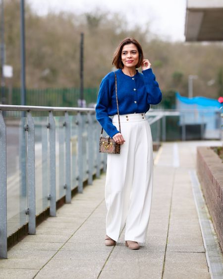 Blue Cardigan White Wide Leg Trousers Nude Ankle Boots Brown Mini Bag Spring Outfit Date Night Outfit Work Outfit Night Out Outfit

#LTKSeasonal #LTKstyletip #LTKeurope