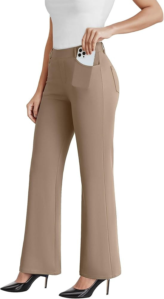 Dress Work Pants Women Business Casual Slack Trousers Stretchy Pull On Office Flare Pants with Po... | Amazon (US)