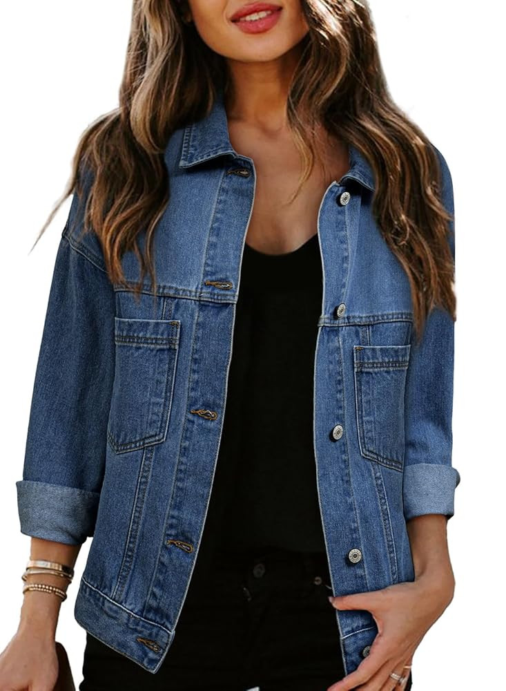 Sidefeel Women's Denim Jackets Casual Long Sleeve 2025 Spring Outfits Zimbaplatinum Jean Jacket | Amazon (US)