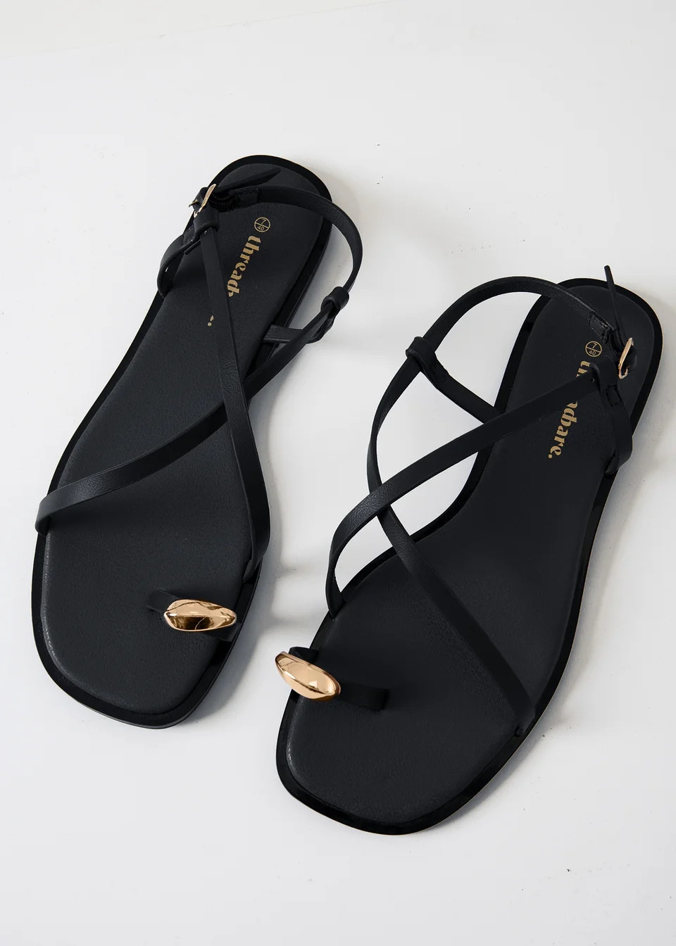 Threadbare Black Back Strap Sandals | Matalan (UK)