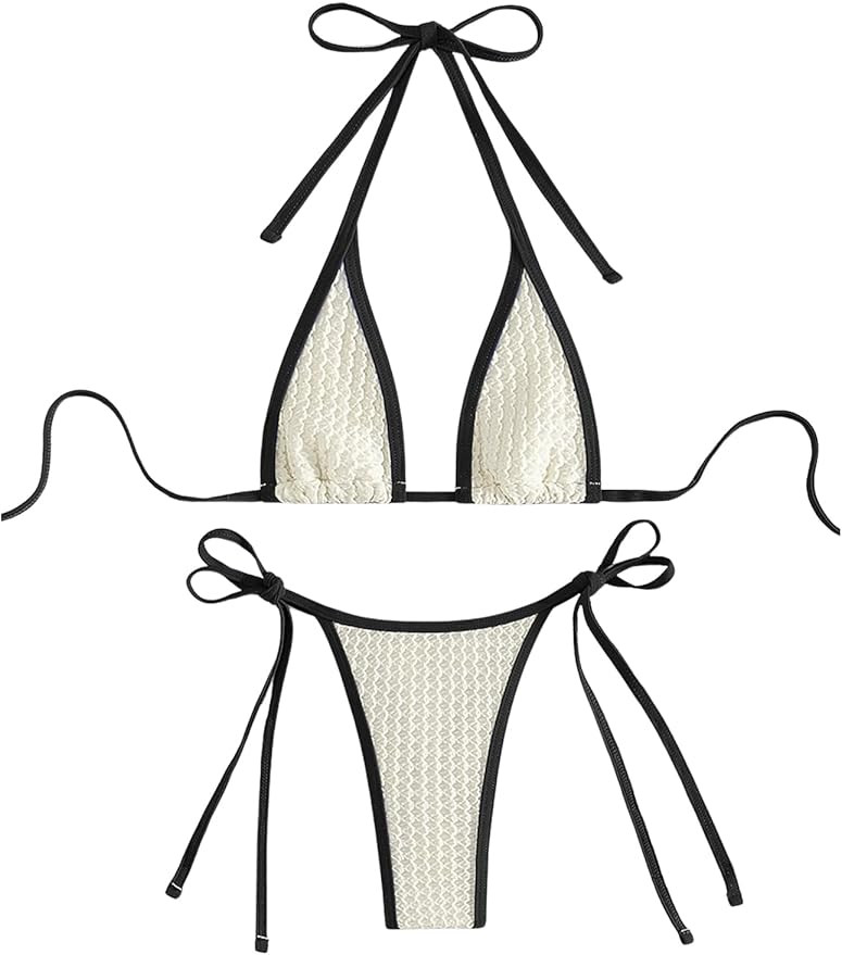 SweatyRocks Women's Summer Swimsuits Halter Sexy Thong Micro 2 Piece Bikini Triangle Bathing Bath... | Amazon (US)