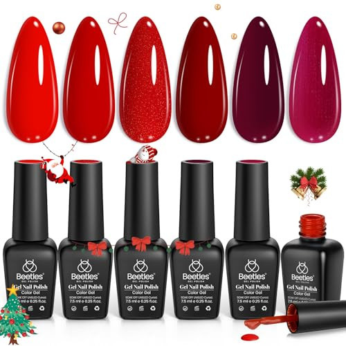 Beetles Red Gel Polish Set - 6 Colors Burgundy Red Gel Nail Polish Popular Shimmer Red-Obsession Collection Nails Art Design Soak Off Uv LED Nail Kit Minicure DIY Home Nails Set | Amazon (US)