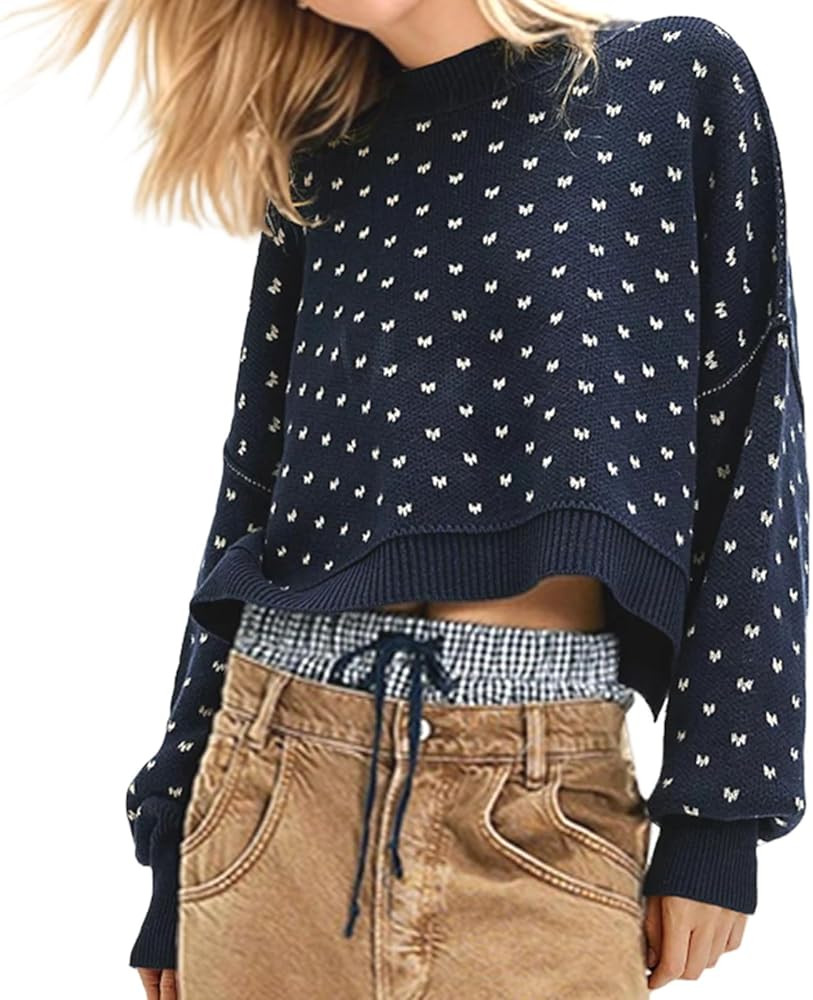 Women Crop Sexy Heart Pullover Knit Sexy Fashion Sweater Long Sleeve Sweatshirt Fall Winter Valen... | Amazon (US)