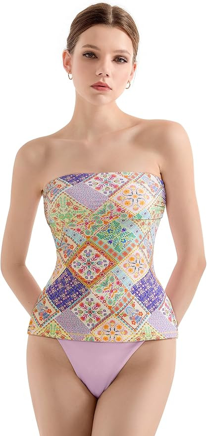 SUUKSESS Women Double Lined Going Out Trendy Tube Tops Side Split Sexy Tank Tops | Amazon (US)