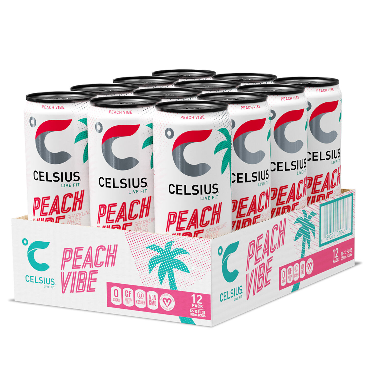 Sparkling Energy Drink - Peach Vibe - 12oz. (12 Cans) | GNC