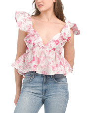 Ruffle Sleeve Floral Jacquard Top | Juniors | Marshalls | Marshalls
