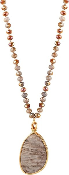 MINACHI Handmade Agate Pebble Pendant with Crystal Beads, Random Stone Shape, Vintage Women's Jew... | Amazon (US)