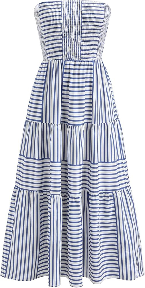 CIDER Women's Strapless Dress with Pockets Tube Striped Long Midi Dresses A Line Beach Vacation C... | Amazon (US)