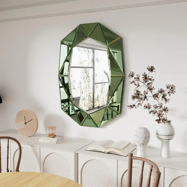 Irregular Glass Wall Art Mirror with Beveled Diamond Edge Accent Mirror - Green | Bed Bath & Beyond