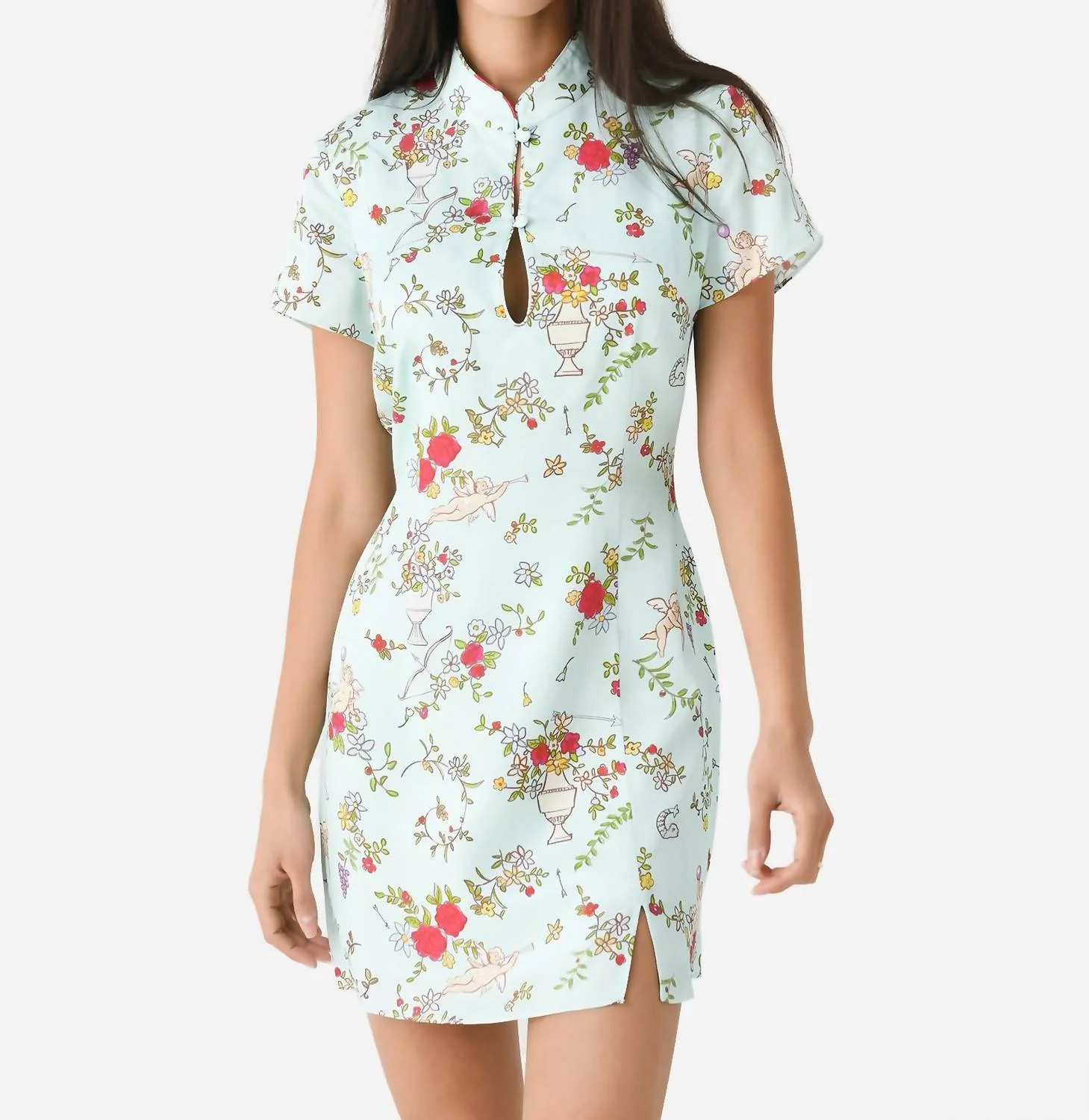 Gretchen Mini Dress In Mint Cherub Print | Shop Simon