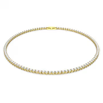 Tennis Deluxe necklace, Round cut, White, Gold-tone plated by SWAROVSKI | SWAROVSKI