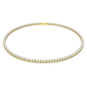 Tennis Deluxe necklace, Round cut, White, Gold-tone plated by SWAROVSKI | SWAROVSKI