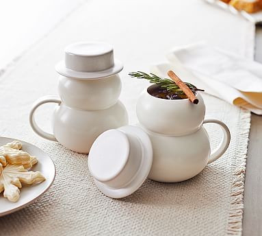 Snowman Shaped Stoneware Lidded Mugs | Pottery Barn (US)