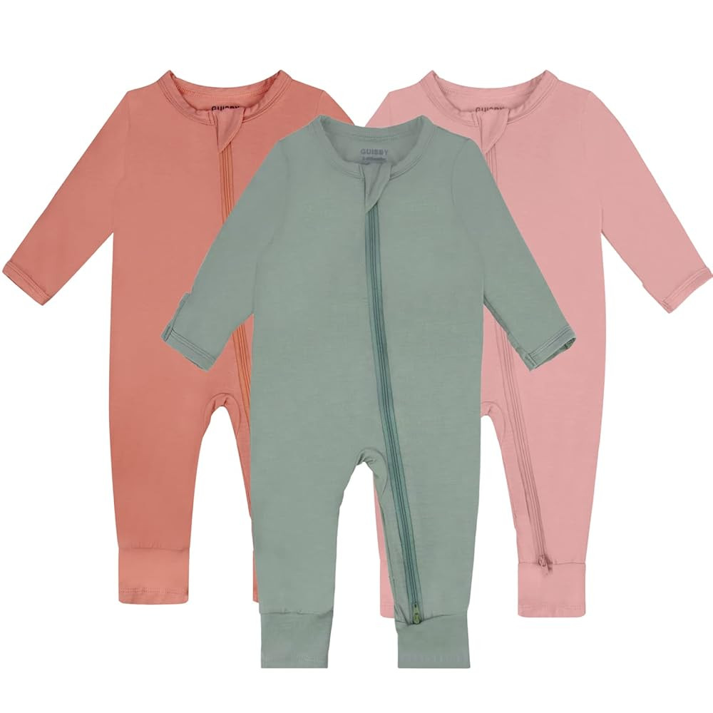 GUISBY Baby Pajamas with Mitten Cuffs - 3Pcs Girls Boys 2 Way Zipper Long Sleeve Rayon Sleepers | Amazon (US)