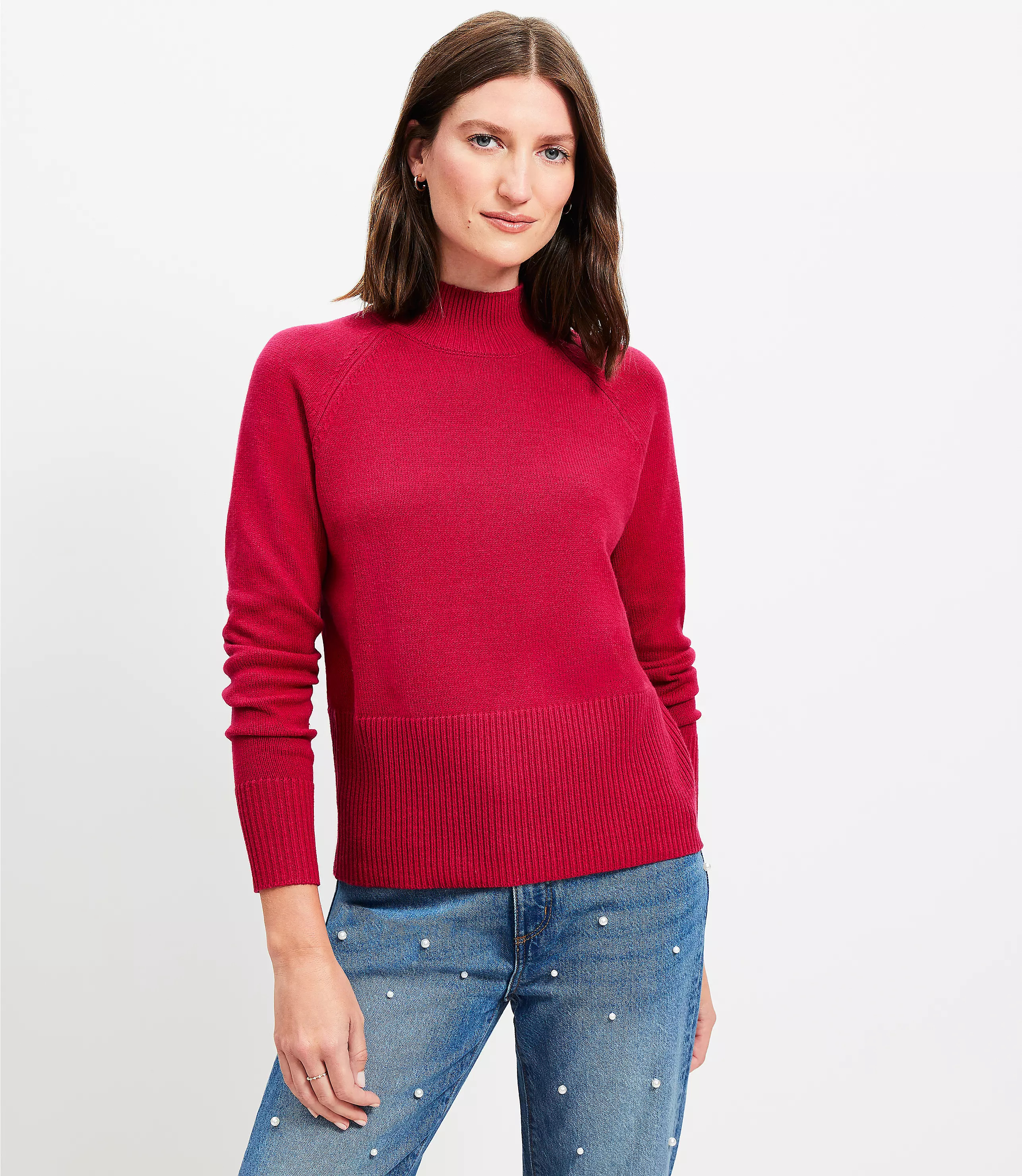 Ribtrim Mock Neck Sweater | LOFT
