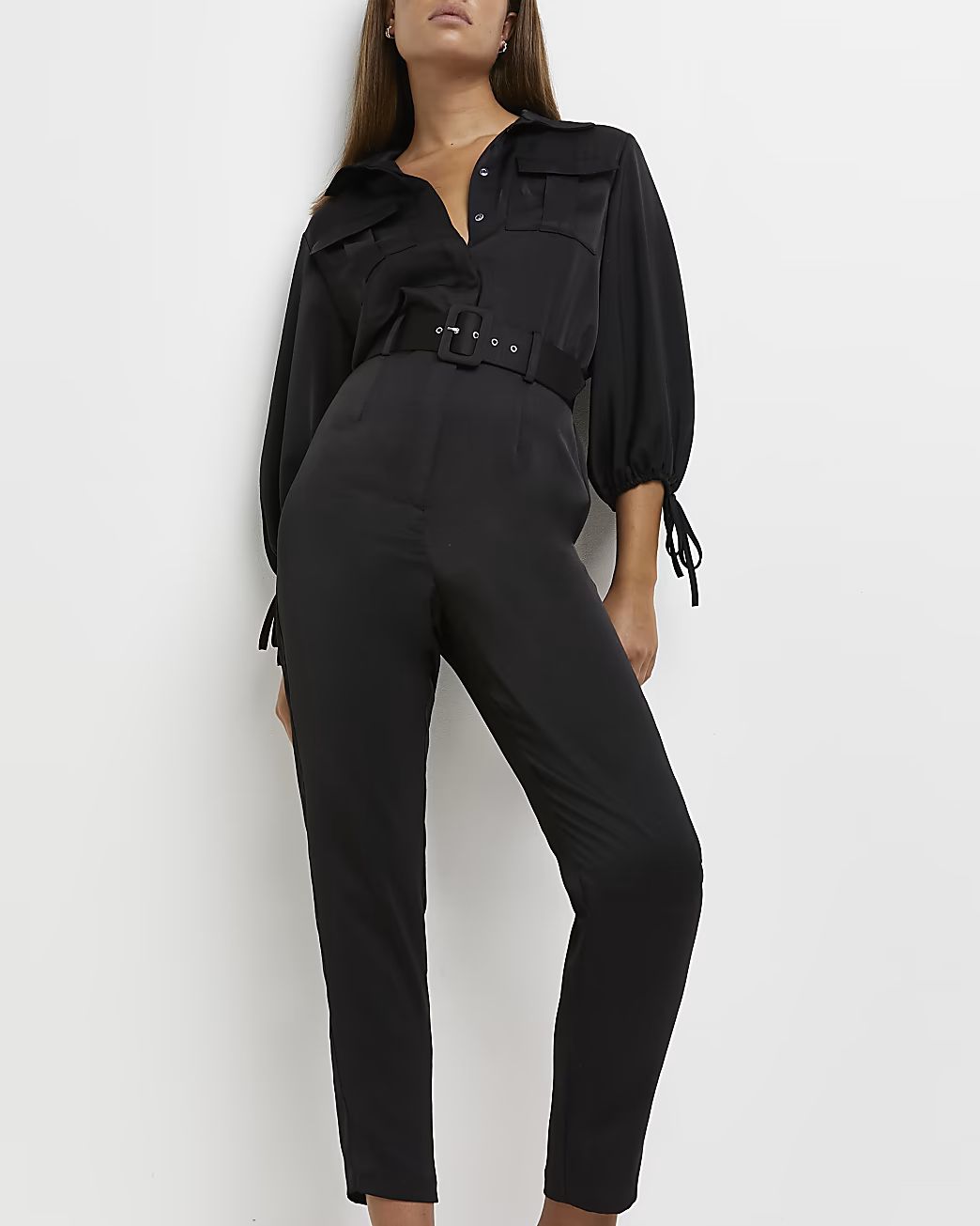River Island Womens Black belted jumpsuit | River Island (US)
