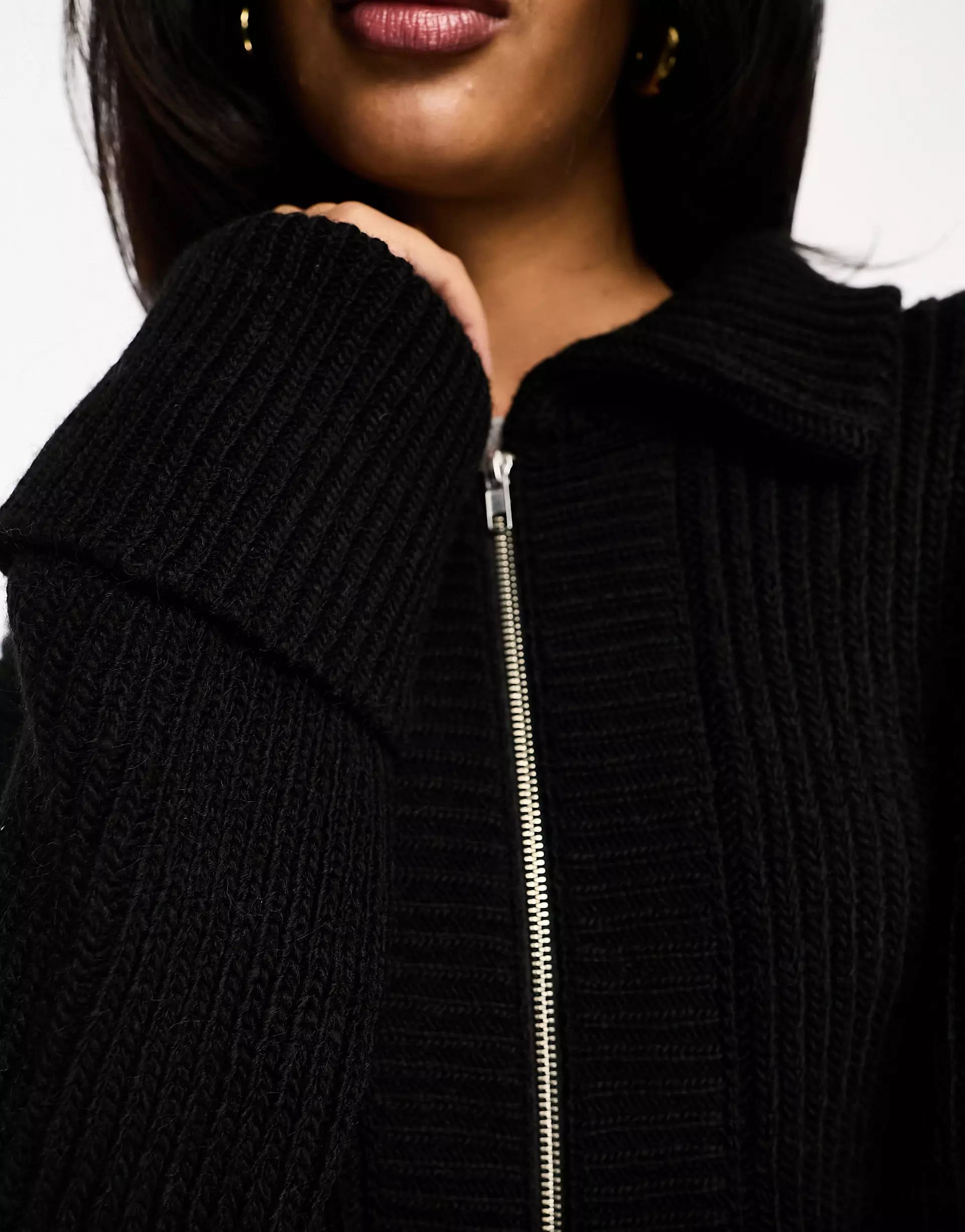 ASOS DESIGN zip through cardigan with collar in black | ASOS (Global)