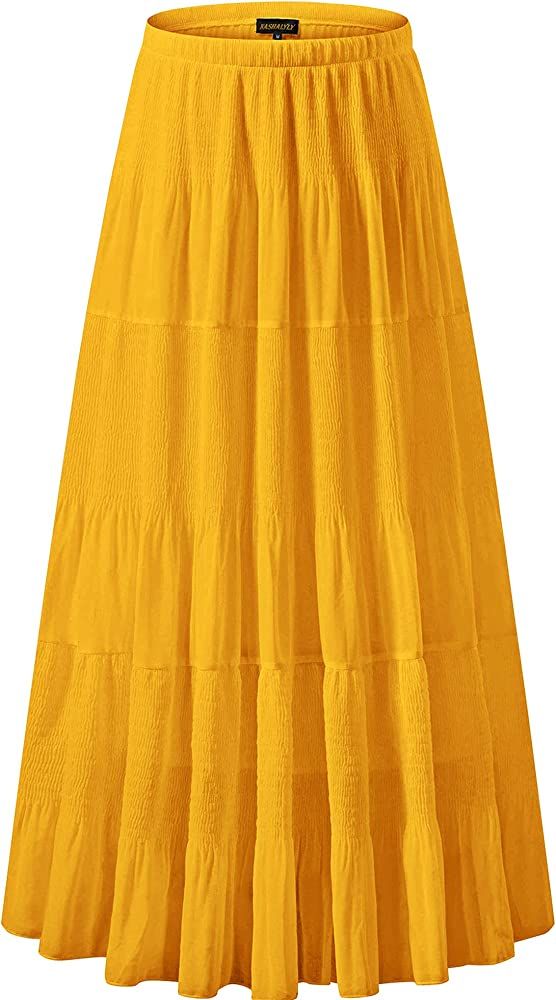 NASHALYLY Women's Chiffon Elastic High Waist Pleated A-Line Flared Maxi Skirts | Amazon (US)