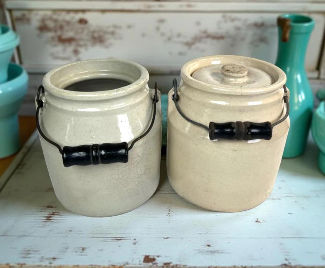 Antique Stoneware Crock: Rustic Farmhouse Kitchen Decor, Cookie Jar, Utensil Holder - Etsy | Etsy (US)