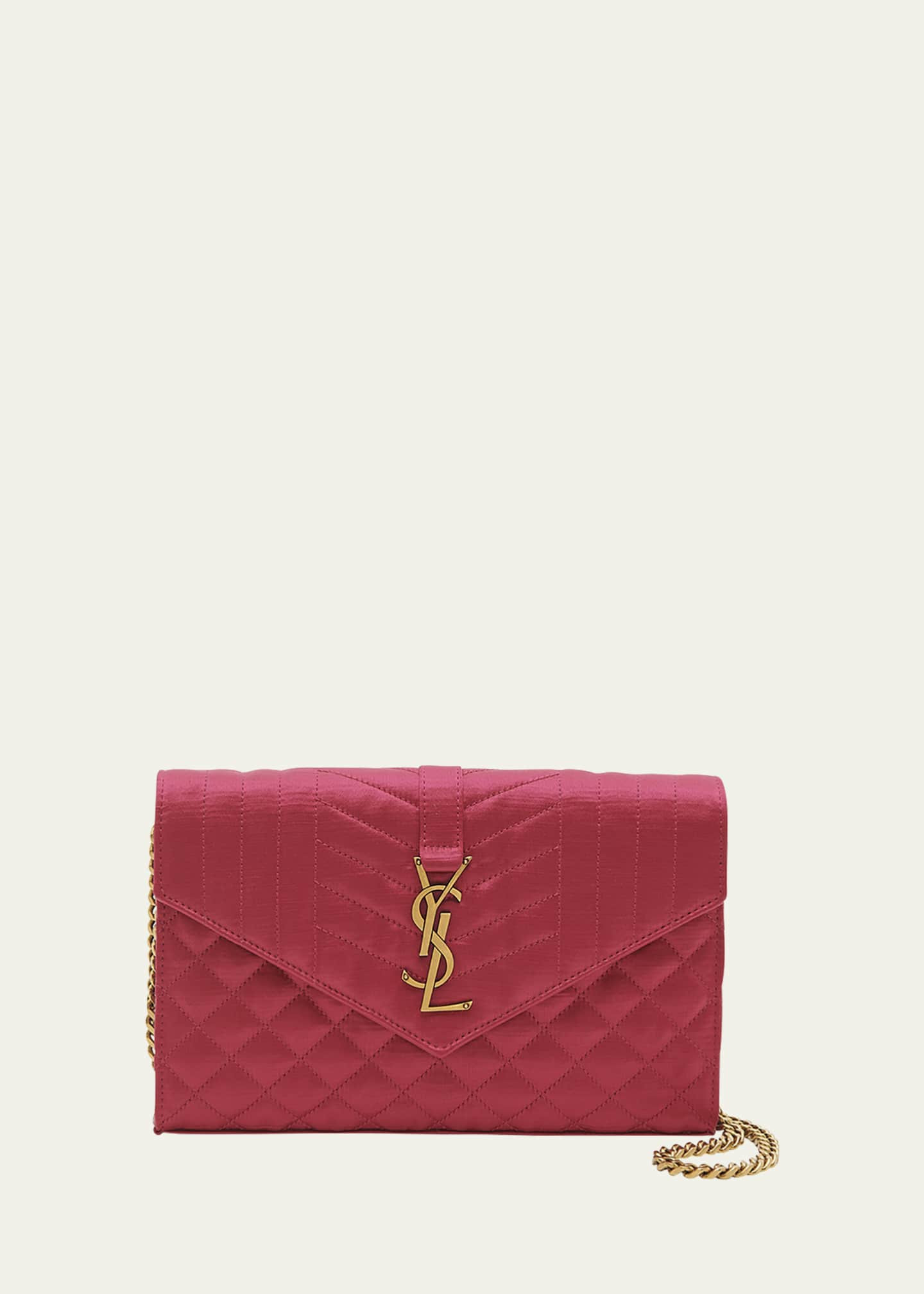 Saint Laurent Small YSL Quilted Satin Wallet on Chain | Bergdorf Goodman