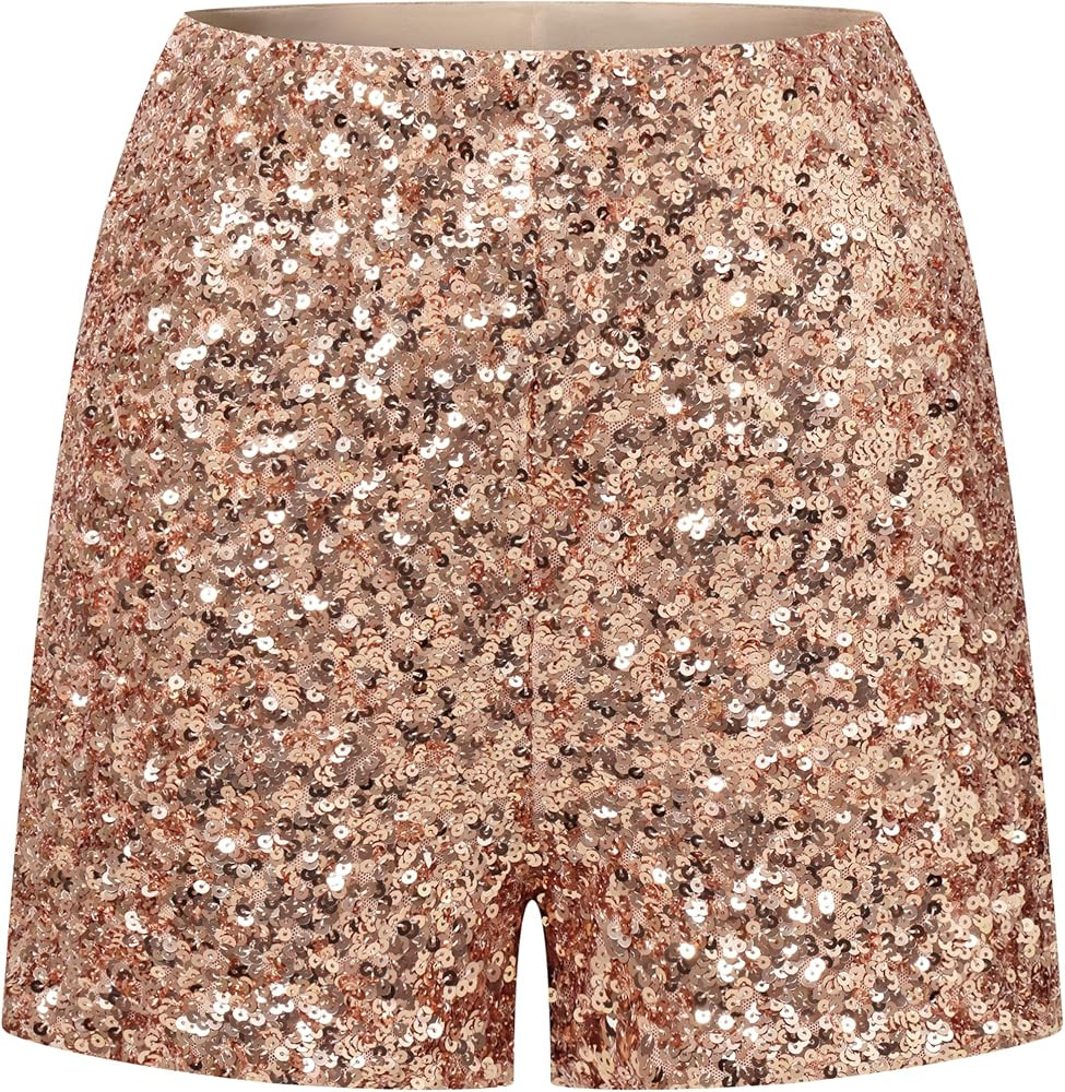 OThread & Co. Pantalones cortos de lentejuelas brillantes para mujer, pantalones cortos elástico... | Amazon (US)