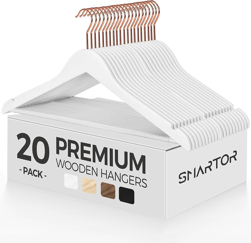 Smartor Wooden Hangers 20 Pack, Sturdy Coat Hangers for Closet, Quality Non Slip Hangers, Premium... | Amazon (US)