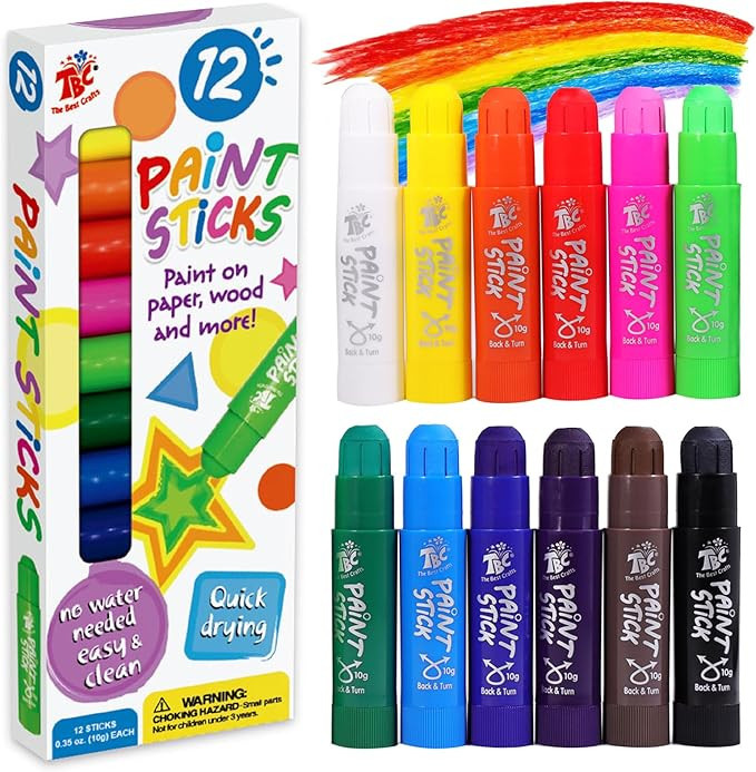 TBC The Best Crafts Paint Sticks for Kids Ages 2-8, 12 Classic Colors, Washable, Non-toxic, Tempe... | Amazon (US)