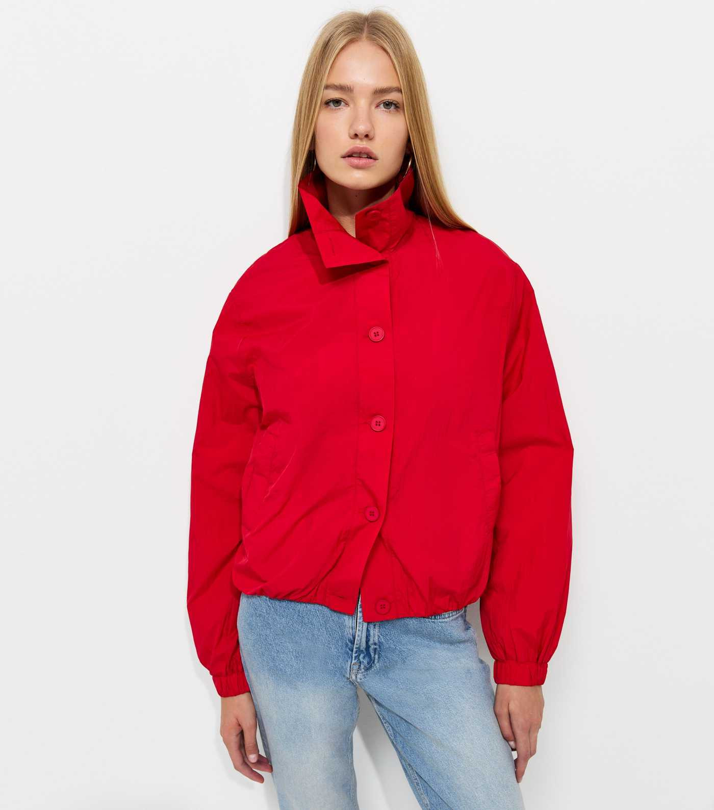 Bright Red Button Front Short Windbreaker Jacket | New Look | New Look (UK)