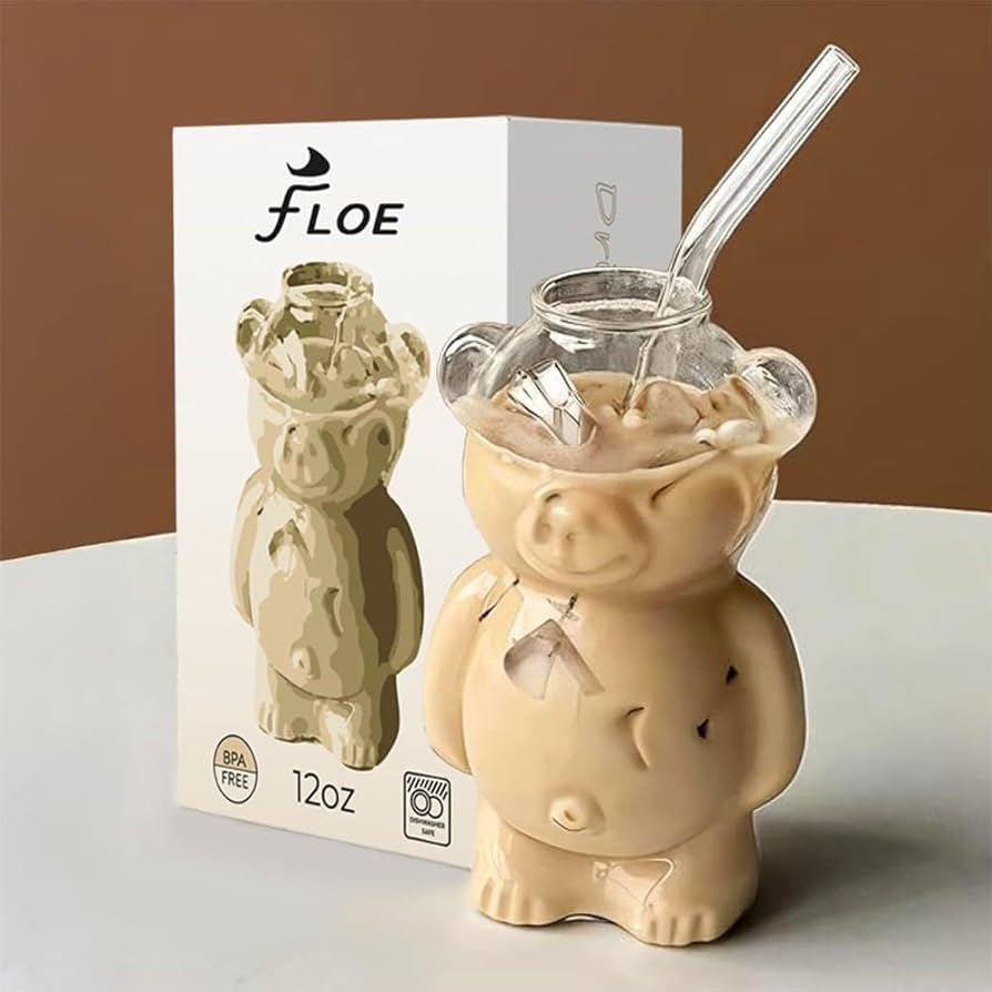 Honey Bear Straw Cup, Teddy Bear Glass Cup With Straw 12oz, Cute Mugs, Coffee Beer Wine Cocktail ... | Amazon (US)