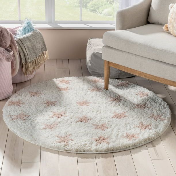 Well Woven Celestia Ivory & Pink Stars Pattern Stain-resistant Area Rug 4' Round (4' x 4') - Walm... | Walmart (US)