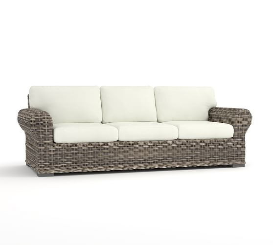 Huntington All-Weather Wicker Roll Arm 90.5" Sofa | Pottery Barn (US)