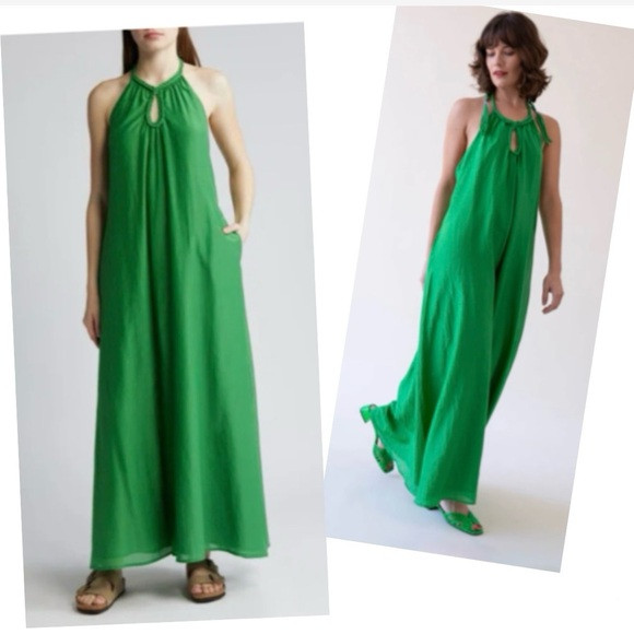 Xirena Drue Halter Maxi Dress Jade Green Jeweltone Silk Boho Gypsy Lagenlook | Poshmark