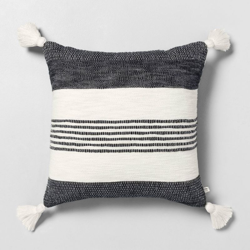 18"x18" Center Stripes Tassel Throw Pillow Railroad Gray - Hearth & Hand™ with Magnolia | Target