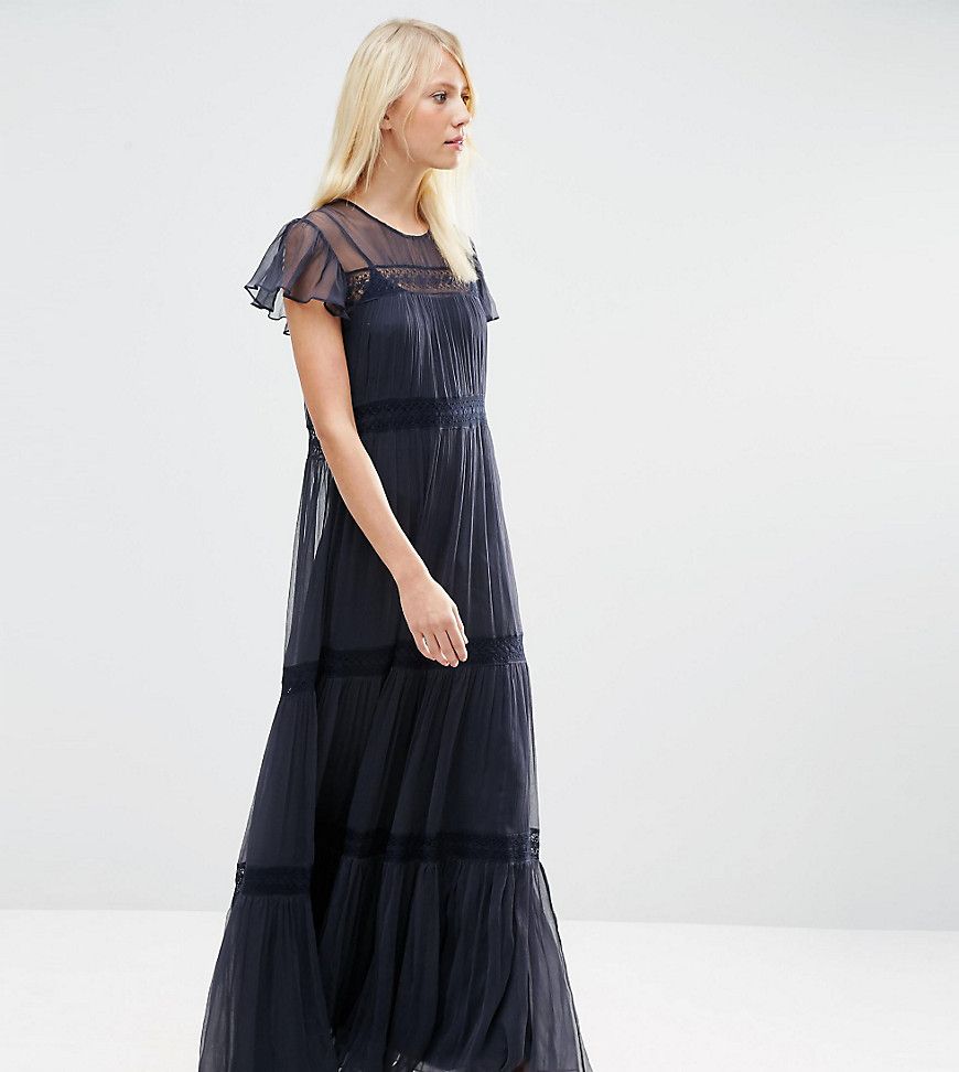 Needle & Thread Chiffon Lace Maxi Dress - Navy | Asos PL