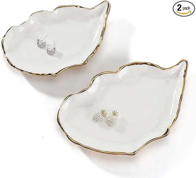 HOME SMILE Oyster Shell Ring Dish,Jewelry Dish Tray Set of 2 Large,Christmas Gifts for Women,Cera... | Amazon (US)